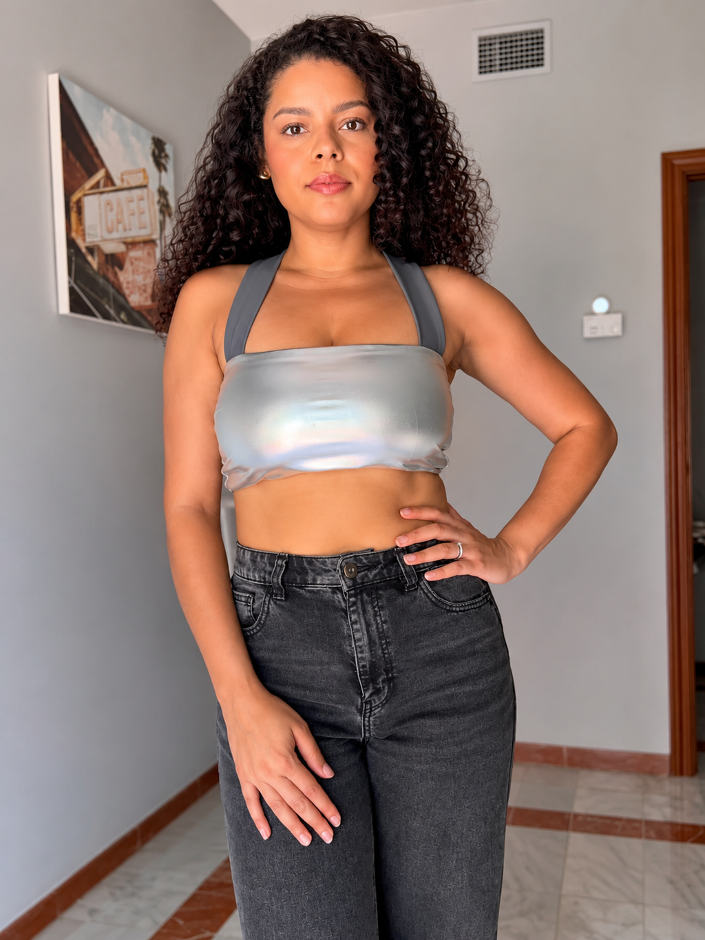 Top Diana Reversible Plata con Gris
