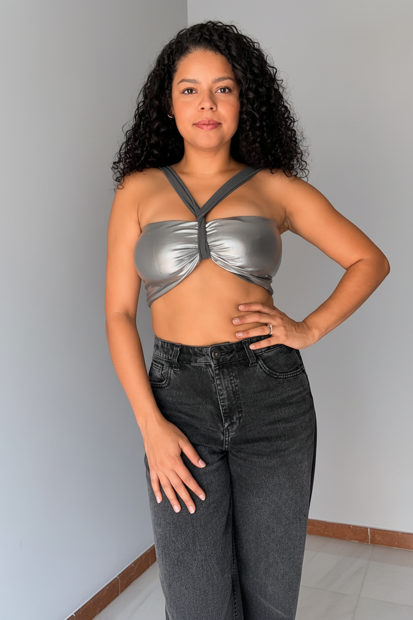 Top Diana Reversible Plata con Gris